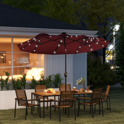 Outsunny 9.7' Double-Sided Patio Umbrella with LED, Wine Red