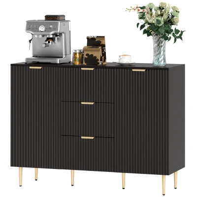 HOMCOM Modern Kitchen Storage Cabinet, Sideboard Buffet Cabinet w/ 3 Drawers and Adjustable Shelves for Kitchen Hallway, Black
