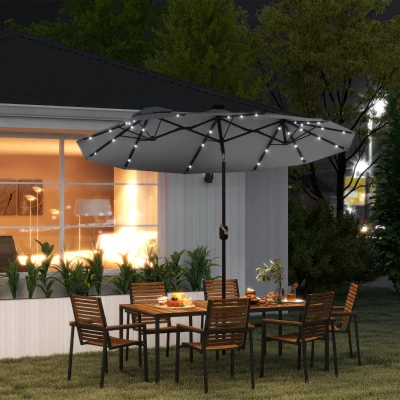 Outsunny 9.7' Double-Sided Patio Umbrella with LED Lights, Gray