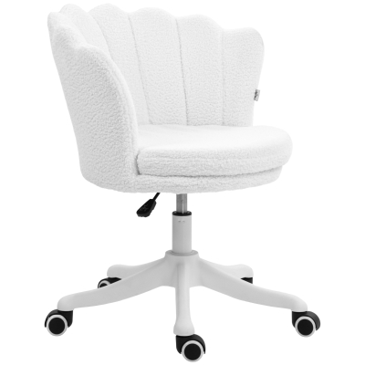 HOMCOM Adjustable Height Study Chair, Mid Back Berber Fleece Office Chair with Swivel Wheels for Living Room, Study, White