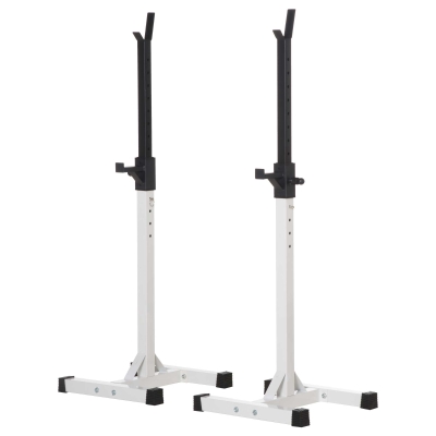 Soozier Adjustable Barbell Rack Stable Power Squat Stand Portable 2 Bars Barbell Holder Weight Rack, Black and White