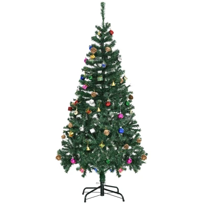 HOMCOM 4.9ft Green Christmas Tree Artificial Xmas Holidays Party with Decoration Ornament