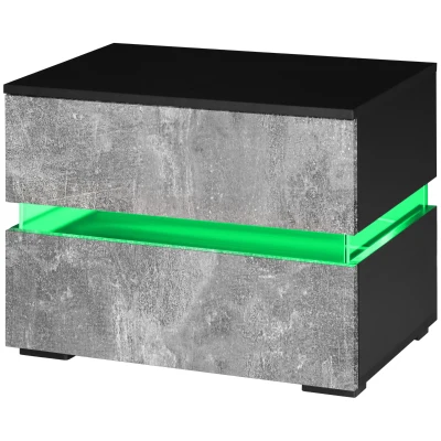 HOMCOM Modern Nightstand, Bedside Table with 2 Drawers, USB Powered RGB LED Lights, Remote for Bedroom, Grey