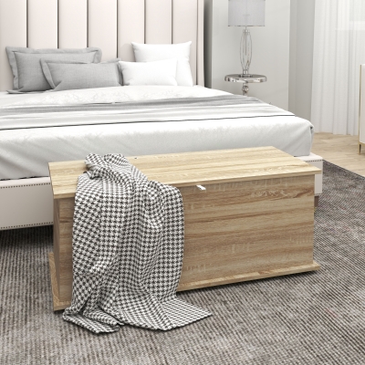 HOMCOM 39.5" Storage Chest with 2 Safety Hinges, Storage Box Organizer with Flip-Top Lid, Entryway Storage Bench, Oak