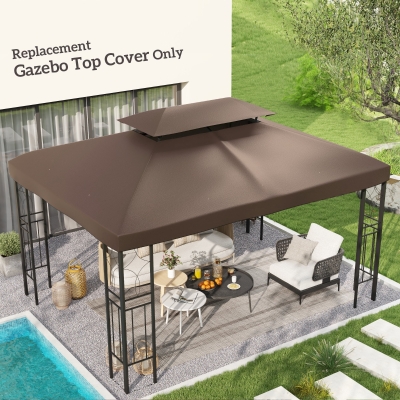 Outsunny 13' x 10' Gazebo Replacement Canopy, 2 Tier Top Roof Garden Pavilion UV Cover, Brown (TOP ONLY)