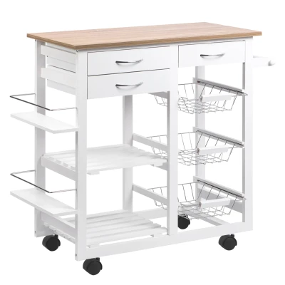 HOMCOM Rolling Kitchen Island on Wheels Trolley Utility Cart with Spice Racks, Towel Rack, Baskets & Drawers for Dining Room