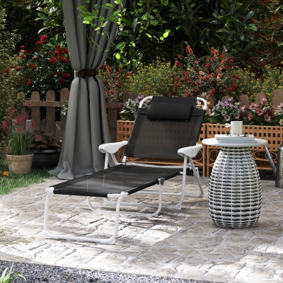 Outsunny Outdoor Sun Lounger, Folding Chaise Lounge with 4-level Adjustable Backrest, Black