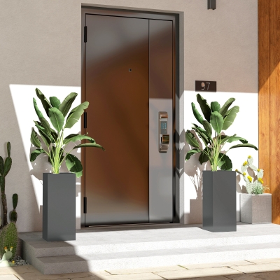 Outsunny 2 Pack Planter Box, 26 Inch Plastic Flower Pots with Water Level Indicator, Drainage Hole and Drain Plug, Dark Grey