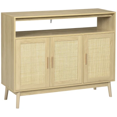 HOMCOM Accent Sideboards, Kitchen Storage Cabinet with 3 Rattan Doors, Adjustable Shelves for Living Room, Hallway