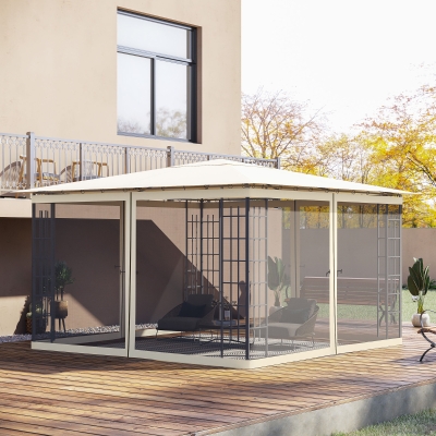 Outsunny Replacement Mosquito Netting for Gazebo 12' x 12' Black Screen Walls for Canopy with Zippers for Parties and Outdoor Activities, Cream White