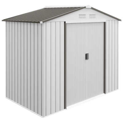 Outsunny 7' x 4' x 6' Garden Storage Shed Outdoor Patio Metal Tool Storage House w/ Foundation Kit and Double Doors Silver