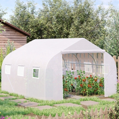 Outsunny 11.5'x9.8'x6.6' Portable Walk-In Tunnel Greenhouse Garden Warm House - White