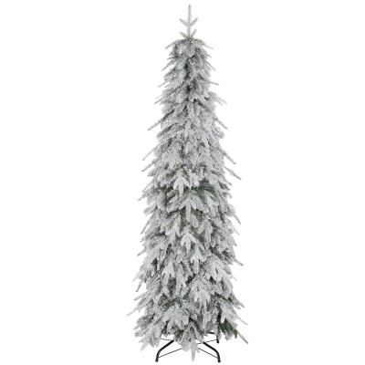 HOMCOM 6ft Pencil Flocked Artificial Christmas Tree with 600 Branch Tips, Auto Open and Steel Base, Green