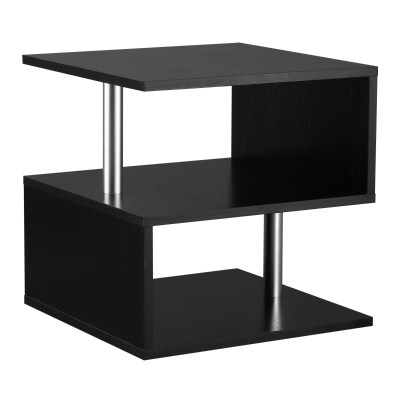 HOMCOM Wooden S Shape End Table 3 Tier Storage Shelves Organizer Living Room Side Table Desk Black