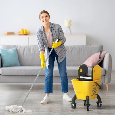HOMCOM 27.5 Quart Mop Bucket with Wringer on Wheels, Yellow