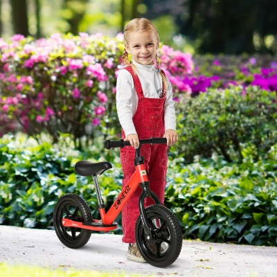 Qaba 12" Kids Balance Bike No Pedal Bicycle Adjustable Seat and Handlebar Training Toddler Bike 3 - 5 Years Red