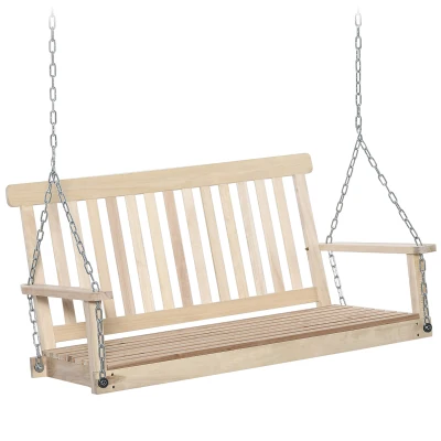Outsunny 2 Person Wooden Porch Swing, Patio Swing Chair with Hanging Chains, Slatted Back & Seat, Outdoor Swing Bench for Garden, Backyard, Deck, Natural