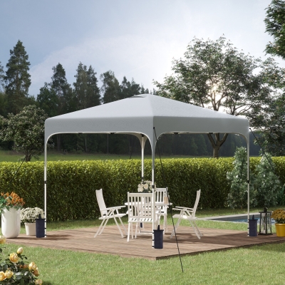 Outsunny 10' x 10' Pop Up Gazebo, Foldable Canopy Tent with Carrying Bag with Wheels, 4 Leg Weight Bags, Mesh Sidewalls and 3-Level Adjustable Height for Garden Patio Party, Grey