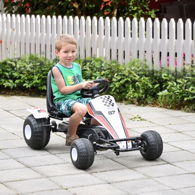 Aosom Kids Pedal Go Kart Children Racing Style Ride on Car with Adjustable Seat, Plastic Wheels, Handbrake and Shift Lever for 3-6 Years Old