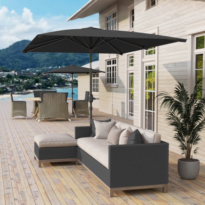Outsunny 6.6x9.6ft Rectangle Aluminum Tilt Patio Umbrella, Garden Market Parasol, Outdoor Sunshade Canopy with Crank, Dark Grey
