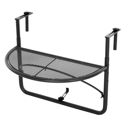 Outsunny Adjustable Balcony Hanging Rail Table Metal Mounting Mini Wall Desk Storage Rack Outdoor Flower Stand, Black