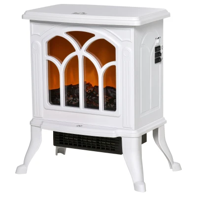 HOMCOM Electric Fireplace Heater, Freestanding Fireplace Stove with Realistic Flame, Overheat Protection, 750W/1500W, White