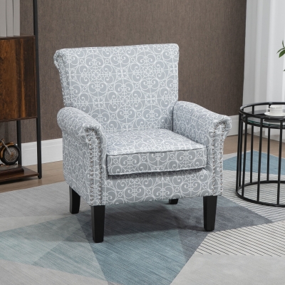 HOMCOM Upholstered Accent Chair, Single Armchair with Soft Linen Touch Fabric, Rolled Armrest with Nailhead Trim, Grey