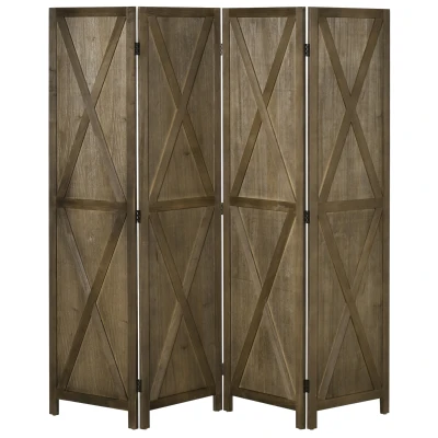 HOMCOM 4-panel Wall Partition Farmhouse Room Separator with Foldable Design Wooden Frame 5.6FT, Brown