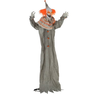 HOMCOM 6' Life Size Orange Classic Clown Outdoor Halloween Decoration Animatronic, Sound and Motion Activated w/ Light Up Eyes