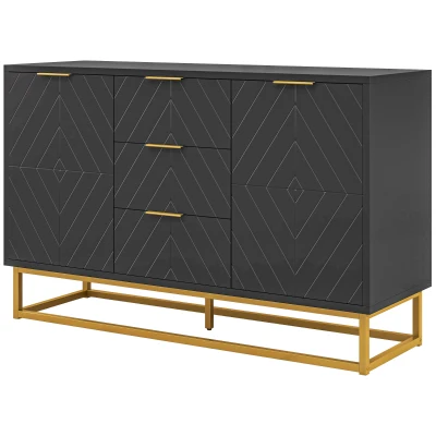 HOMCOM Sideboard Storage Cabinet with 3 Drawers, Adjustable Shelves and Doors, Kitchen Buffet Cabinet for Dining Room, Black