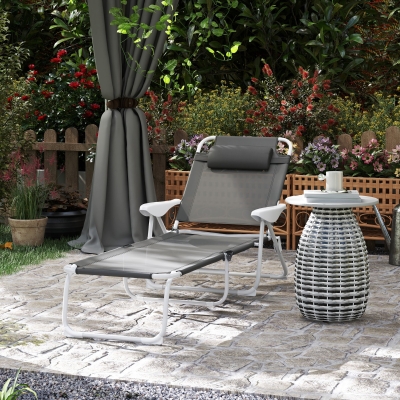 Outsunny Outdoor Sun Lounger, Folding Chaise Lounge with 4-level Adjustable Backrest, Charcoal Grey