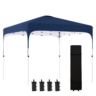 Outsunny 10' x 10' Pop Up Canopy Tent with Sand Bags, UPF 50+ Instant Sun Shelter, Tents for Parties, Height Adjustable, with Wheeled Carry Bag, for Outdoor, Garden, Patio, Navy Blue