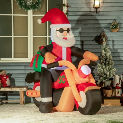 HOMCOM 5.5' H Christmas Holiday Yard Inflatable Outdoor, Light Up LED Decoration, Santa Claus Riding a Motorcycle