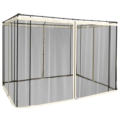 Outsunny Replacement Mosquito Netting for Gazebo 10' x 10' Black Screen Walls for Canopy with Zippers for Parties and Outdoor Activities, Cream White