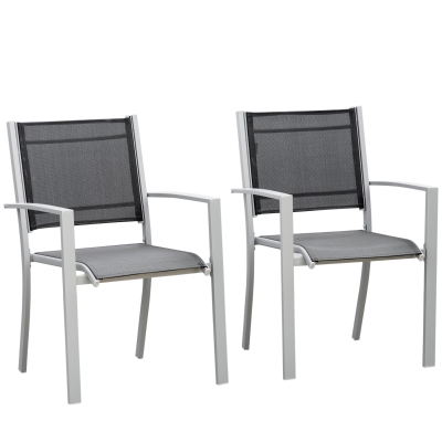 Outsunny Set of 2 Patio Dining Chair Outdoor Mesh Seat Heavy Duty Stackable Garden Bistro Chairs Yard Home Furniture Silver