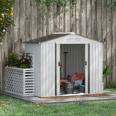Outsunny 7'x 4'x 6' Garden Tool Shed Metal Storage Shed w/ Foundation Kit and Double Doors Silver
