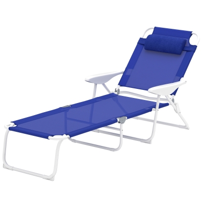 Outsunny Folding Outdoor Chaise Lounge, 4-Position Recliner, Blue