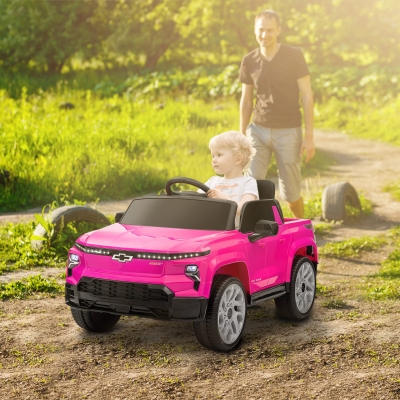 Qaba 12V CHEVROLET SILVERADO EV RST Licensed Kids Car w/ Remote, Spring Suspension, Soft Start, Training Wheels, Pink