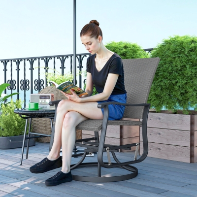 Outsunny Rattan Patio Glider, Wicker Outdoor Glider Swivel Chair with Steel Frame, High Back for Backyard Porch, Grey