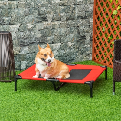 PawHut Elevated Dog Bed, Raised Dog Cot for XL Sized Dogs, Indoor & Outdoor, 36" x 30" x 7", Red