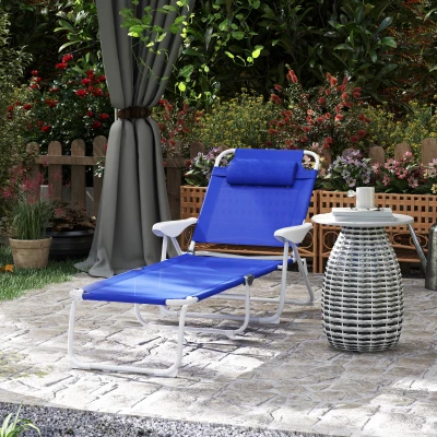 Outsunny Folding Outdoor Chaise Lounge, 4-Position Recliner, Blue