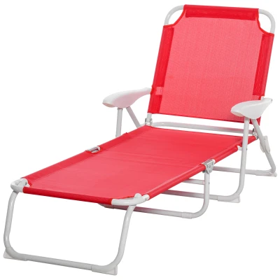 Outsunny Outdoor Sun Lounger, Folding Chaise Lounge with 4-level Adjustable Backrest, Red