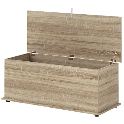 HOMCOM 39.5" Storage Chest with 2 Safety Hinges, Storage Box Organizer with Flip-Top Lid, Entryway Storage Bench, Oak