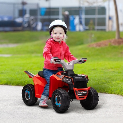 Aosom 6V Quad Kids Electric Car with Wear-resistant Wheels, for Boys and Girls Aged 18-36 Months, Red