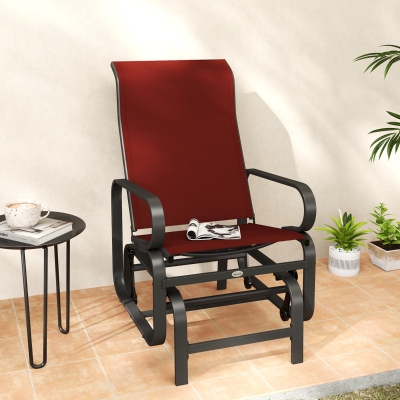 Outsunny Patio Glider with Breathable Mesh Fabric, Outdoor Glider Chair, Garden Rocking Gliding Seat for Patio, Yard, Porch, Black/Wine Red