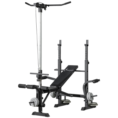 Soozier Adjustable Weight Bench with Pulley System for Home Gym Full Body Workout