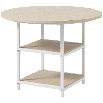 HOMCOM Round Kitchen Table for 4-6 People, 39.4 Inch Industrial Dining Table with Storage Shelves, Oak