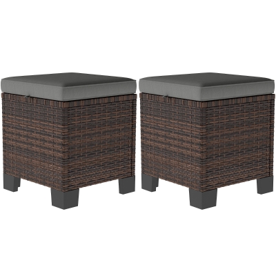 Wicker Outdoor Ottoman 15.7" x 15.7" x 18.1" Gray