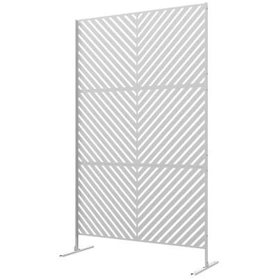 Outsunny 6.5FT Decorative Outdoor Divider, Metal Privacy Screen with Stand, Triangle Style, White