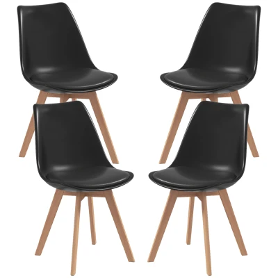 HOMCOM Modern Dining Table Chairs Set of 4, Rubber Wood Kitchen Table Chairs with PU Leather Cushion for Living Room, Bedroom
